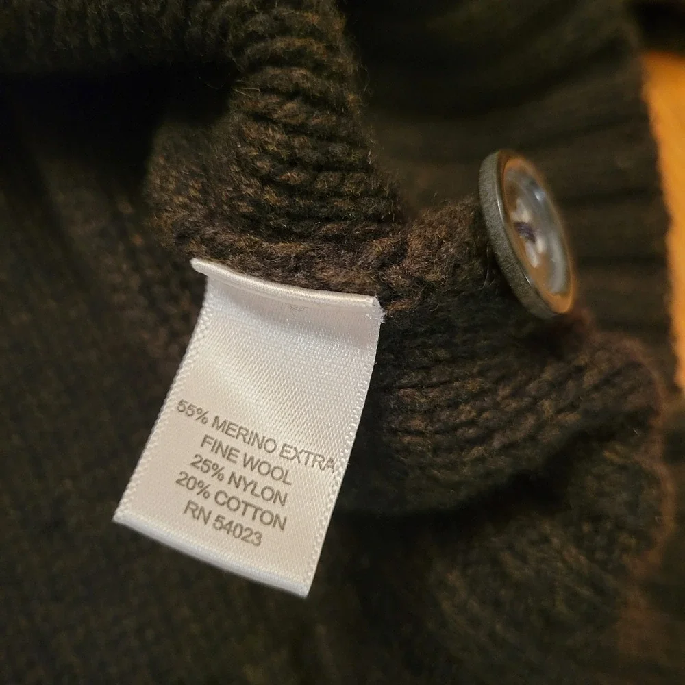 Banana Republic L Merino Wool Mock Neck Chunky Sweater Green Preppy‎ Academia